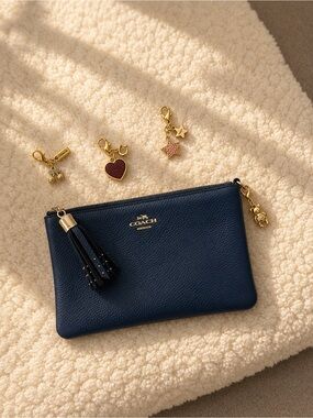 Authentic Blue Coach Wristlet/Wallet & Authentic Repurposed Charms